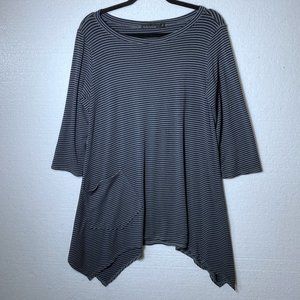 Cut Loose Womens Size XS Tunic Top Striped Lagenlook Pocket Asymmetrical Blue